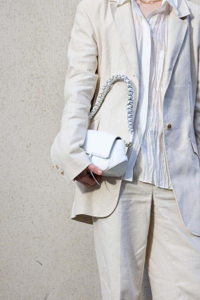 Street Style outside the NewGen main catwalk space at London Fashion Week in London UK 19th February 2024 George V Magazine