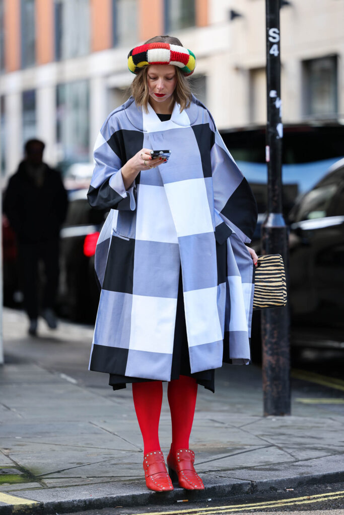 Street Style outside the NewGen main catwalk space at London Fashion Week in London UK 19th February 2024 George V Magazine