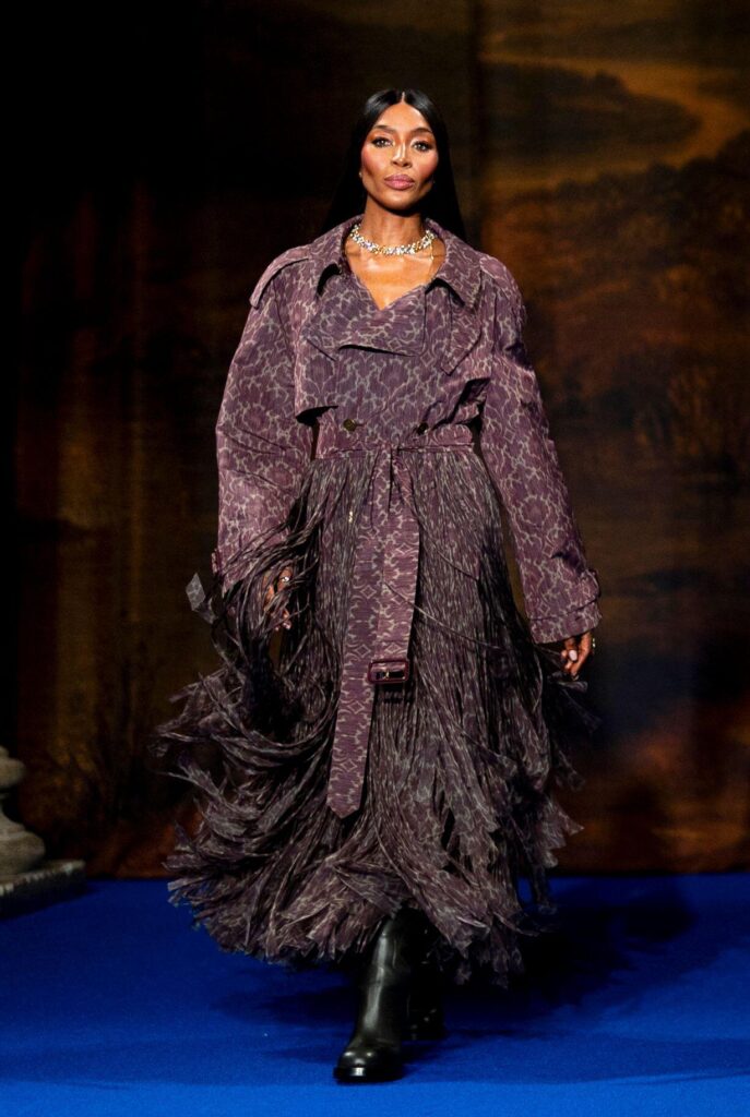 Naomi Campbell on the catwalk during the Burberry show at Tate Britain London during London Fashion Week Picture date Monday February 24 2025 George V Magazine